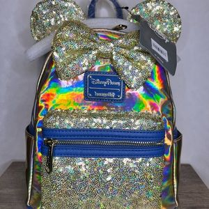 Walt Disney World 50th Anniversary EARidescent Blue Gold Sequin Loungefly